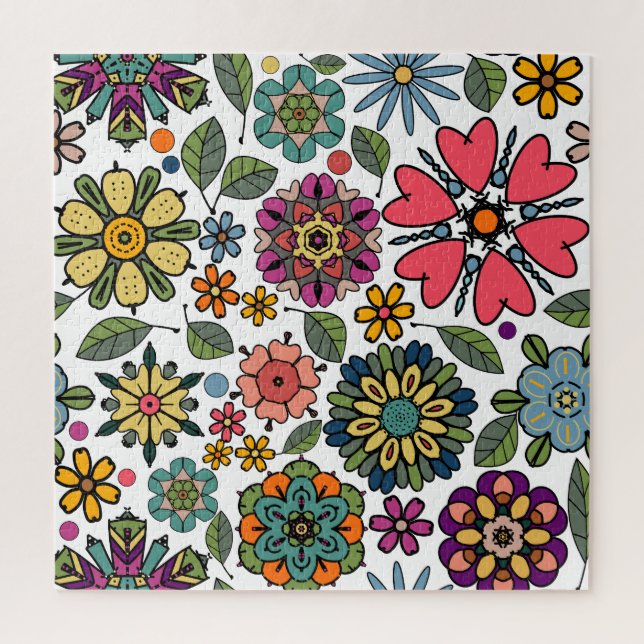 Modern Retro Floral Drawing Seamless Pattern Art Jigsaw Puzzle (Vertical)