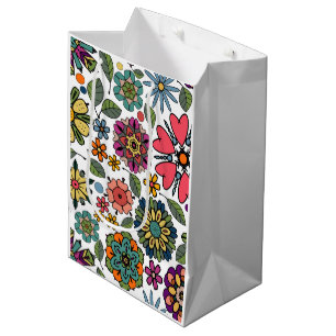 Modern Retro Floral Drawing Seamless Pattern Art Medium Gift Bag