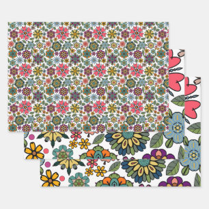Modern Retro Floral Drawing Seamless Pattern Art Wrapping Paper Sheet