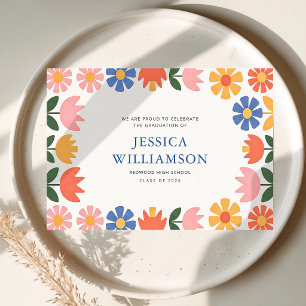 Modern Retro Floral Graduation Party Invitation Postcard