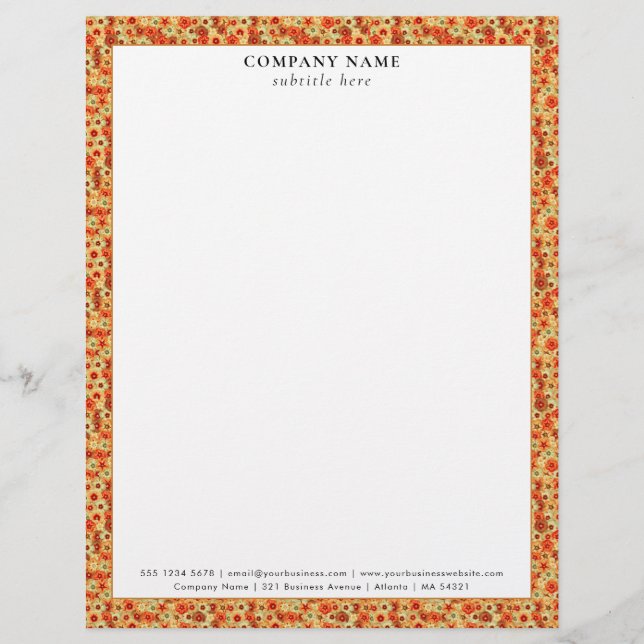 Modern Retro Floral Pattern Company Name Details Custom Letterhead (Front)