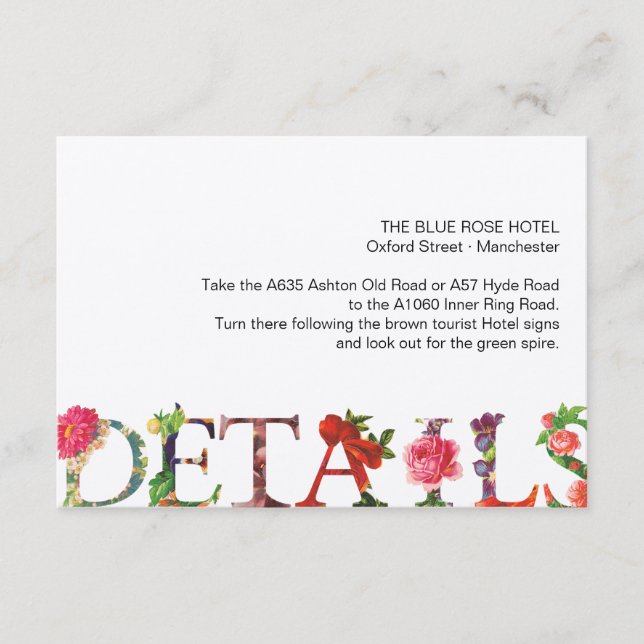 Modern Retro Floral Wedding Directions Insert (Front)