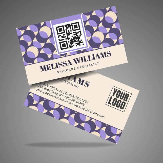 Modern Retro Geometric Pattern Lavender Cream  Business Card (Creator Uploaded)
