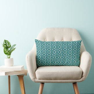 Modern Retro Geometric Pattern- Teal and White Lumbar Cushion