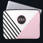 Modern Retro Geometric Pop Art and Monogram Laptop Sleeve<br><div class="desc">A contemporary pop art geometric pattern with a retro feel, this fashion forward laptop sleeve has angled black stripes and pink colour block with a prominent matching round frame surrounding your monogram. Personalise the text template with your monogram. Other matching office products and tech gear accessories are available in this...</div>