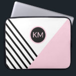 Modern Retro Geometric Pop Art and Monogram Laptop Sleeve<br><div class="desc">A contemporary pop art geometric pattern with a retro feel, this fashion forward laptop sleeve has angled black stripes and pink colour block with a prominent matching round frame surrounding your monogram. Personalise the text template with your monogram. Other matching office products and tech gear accessories are available in this...</div>