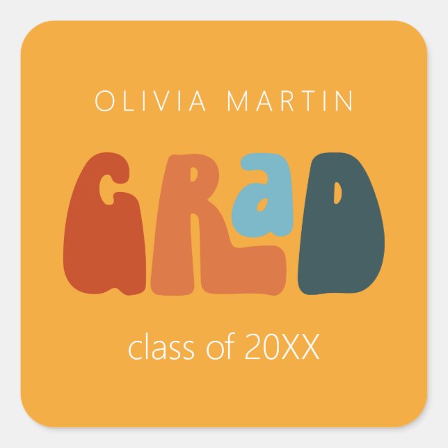 Modern Retro Grad Square Design Square Yellow Sticker (Front)