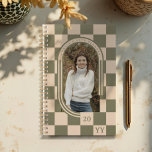 Modern Retro Green Chequered Pattern Arch Photo Planner<br><div class="desc">Add a touch of vintage charm to your everyday life with our Modern Retro Green Chequered Pattern Arch Photo Planner. Featuring a bold, eye-catching green chequered design paired with a sleek arch photo frame. Add your photo, name, and a custom monogram on the back for a truly one-of-a-kind planner. Whether...</div>