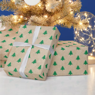 Modern Retro Green Christmas Trees Pattern Wrapping Paper