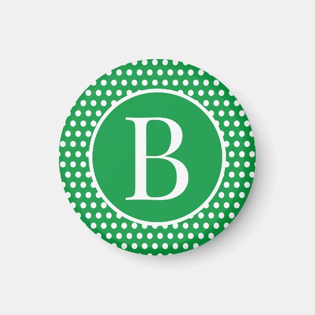 Modern Retro Green Polka Dots initial letter Magnet (Front)
