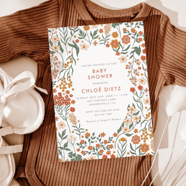 Modern Retro Groovy Burnt Orange Baby Shower Invitation (Creator Uploaded)