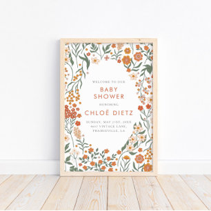Modern Retro Groovy Burnt Orange Baby Shower Poster