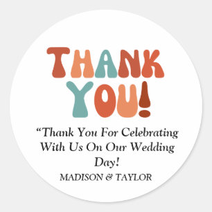 Modern Retro Groovy Colourful Custom Wedding Favou Classic Round Sticker