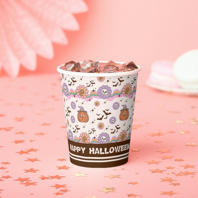 Modern Retro Groovy Fun Halloween  Paper Cups (Insitu)