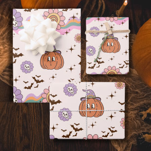 Modern Retro Groovy Fun Halloween  Wrapping Paper Sheet