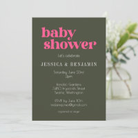 Modern Retro Groovy Pink and Green Baby Shower