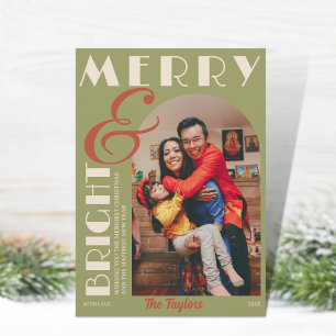 Modern Retro Grunge Photo Arch Christmas Holiday Card