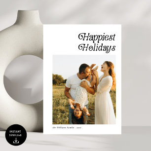Modern Retro Happiest Holidays Photo Christmas Holiday Card