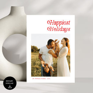 Modern Retro Happiest Holidays Photo Christmas Holiday Card