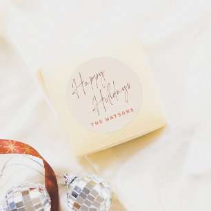 Modern Retro Happy Holidays Family Name Classic Round Sticker