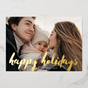 Modern Retro Happy Holidays Gold Christmas Photo