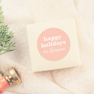 Modern Retro Happy Holidays Pastel Pink Christmas Classic Round Sticker