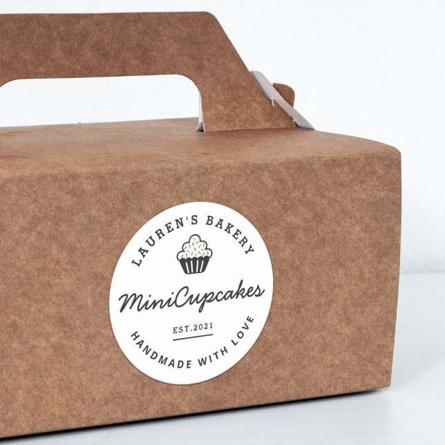 Modern Retro Home Bakery Logo Homemade Cupcakes Classic Round Sticker (Creator Uploaded)