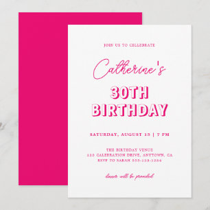 Modern Retro Hot Pink 30th Birthday Party Invitation