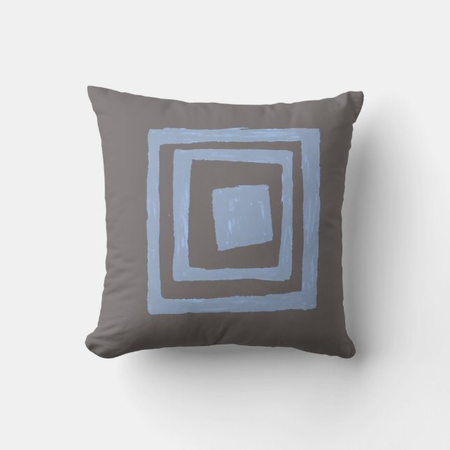 Modern Retro Inspired Squares in Grey Blue Cushion (Front)