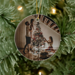 Modern Retro Joy Photo Bold Script Typography Ceramic Tree Decoration