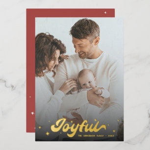 Modern Retro Joyful Snowflakes Photo Christmas