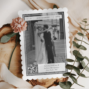 Modern Retro Just Married Stamp QR Code Elopement  Announcement