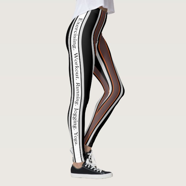 Modern retro l Personalised text l Stripes l Black Leggings (Right)