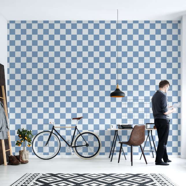Modern Retro Large Square Chequerboard Pattern Wallpaper (Living Room)