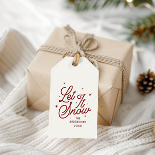Modern Retro Let It Snow Christmas Script   Red Gift Tags