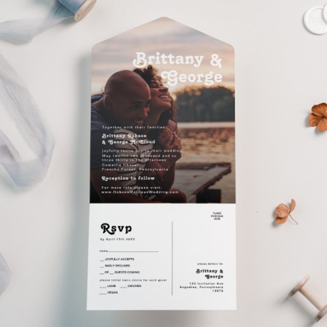 Modern Retro Lettering Faded Photo Seal and Send All In One Invitation (Creator Uploaded)