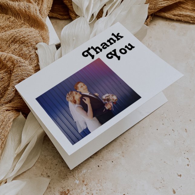 Modern Retro Lettering Folded Photo Thank You Card (Creator Uploaded)