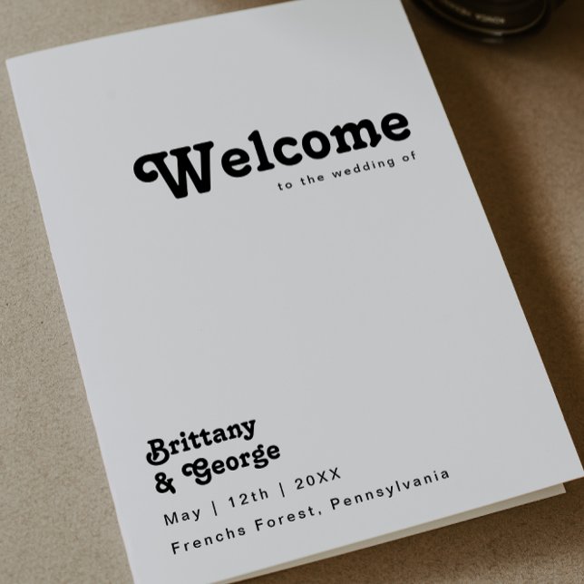 Modern Retro Lettering Folded Wedding Program Programme (Creator Uploaded)