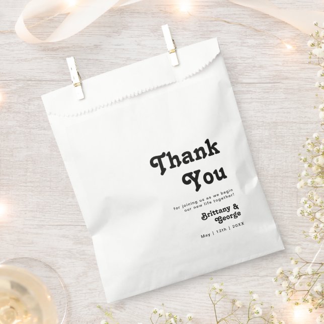 Modern Retro Lettering Thank You Favour Bag (Clipped)