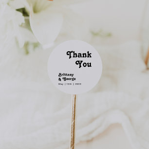 Modern Retro Lettering Thank You Wedding Favour Classic Round Sticker