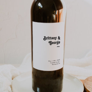 Modern Retro Lettering Wedding Wine Label