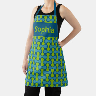 Modern Retro Link Pattern in Blue and Green Apron