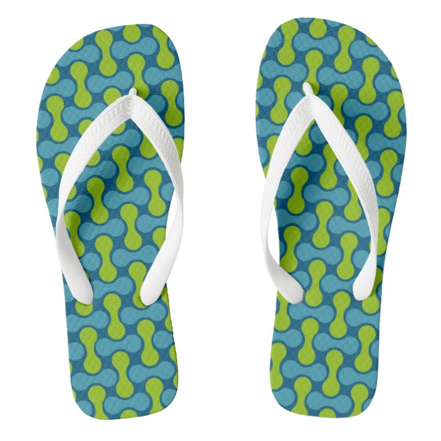 Modern Retro Link Pattern in Blue and Green  Jandals (Footbed)
