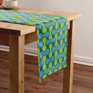 Modern Retro Link Pattern in Blue and Green  Long Table Runner