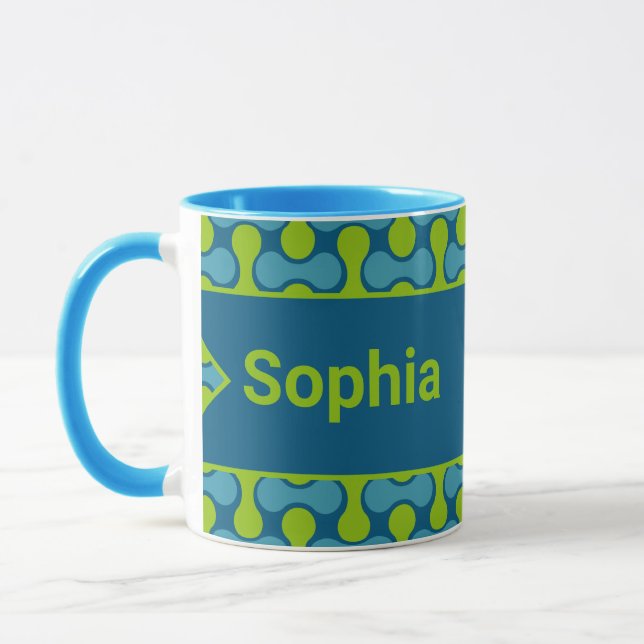 Modern Retro Link Pattern in Blue and Green Mug (Left)