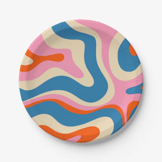Modern Retro Liquid Swirl Abstract Pattern  Paper Plate (Front)