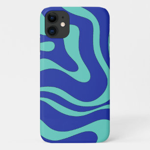 Modern Retro Liquid Swirl Funky Blue Abstract Case-Mate iPhone Case
