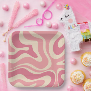 Modern Retro Liquid Swirl Thulian Abstract Pattern Paper Plate