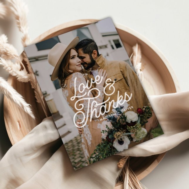 Modern Retro Love and Thanks Photo Wedding Postcard (Creator Uploaded)