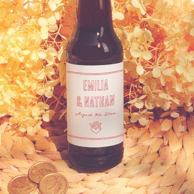 Modern Retro Love Struck Hand Drawn Cupid Wedding Beer Bottle Label (Creator Uploaded)